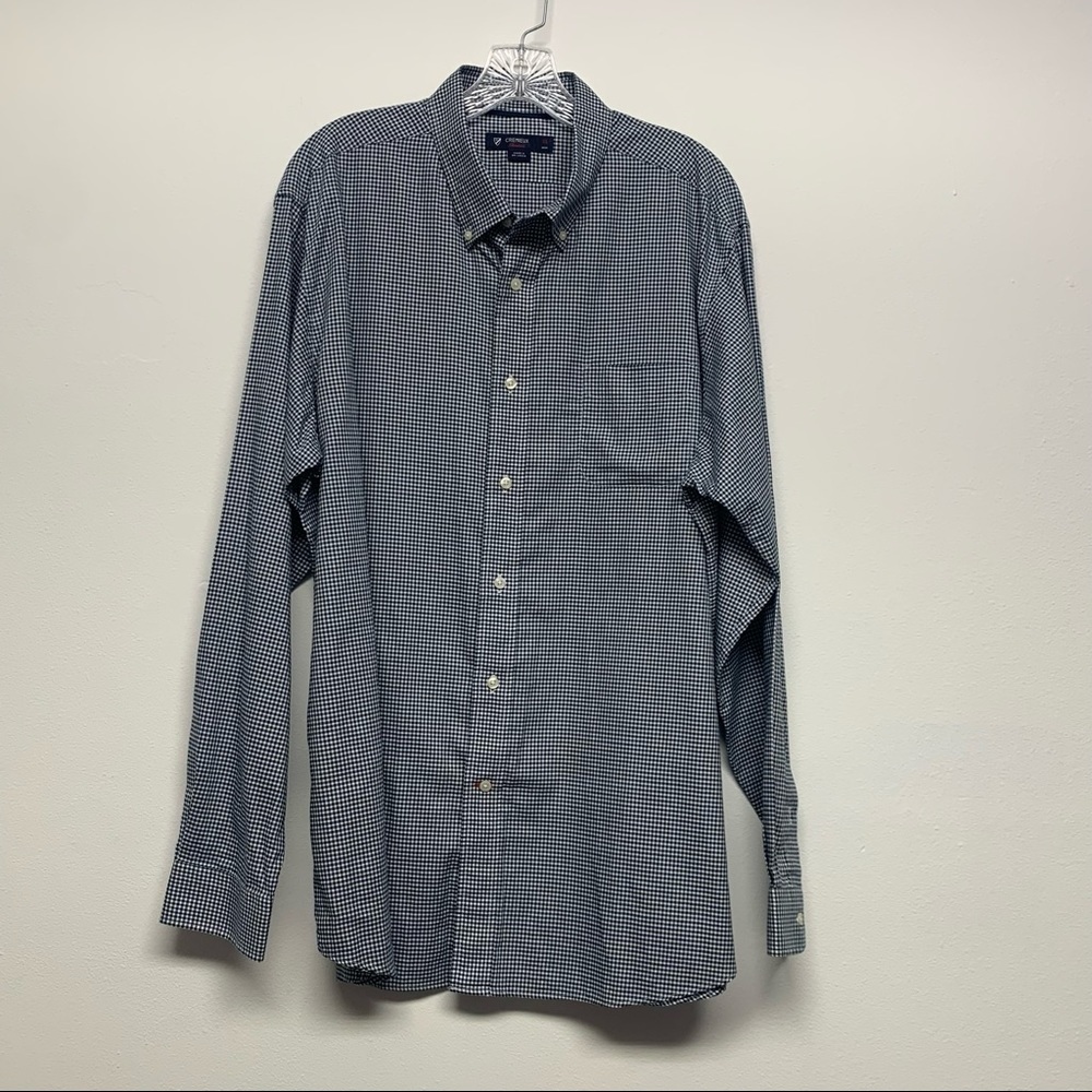 Cremieux Men's Shirt XL Blue White Green Plaid Long Sleeve Button Down Shirt